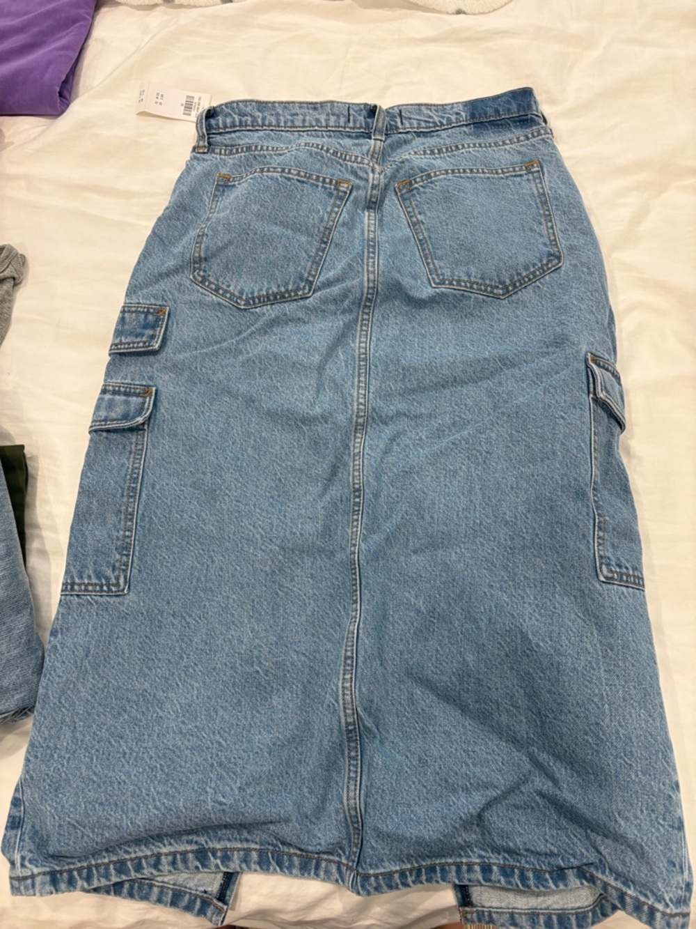 Abercrombie & Fitch Light Blue Denim Cargo Midi Skirt - Picture 3 of 3